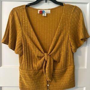 FREE PEOPLE - Love California Golden Tie-Front Blouse